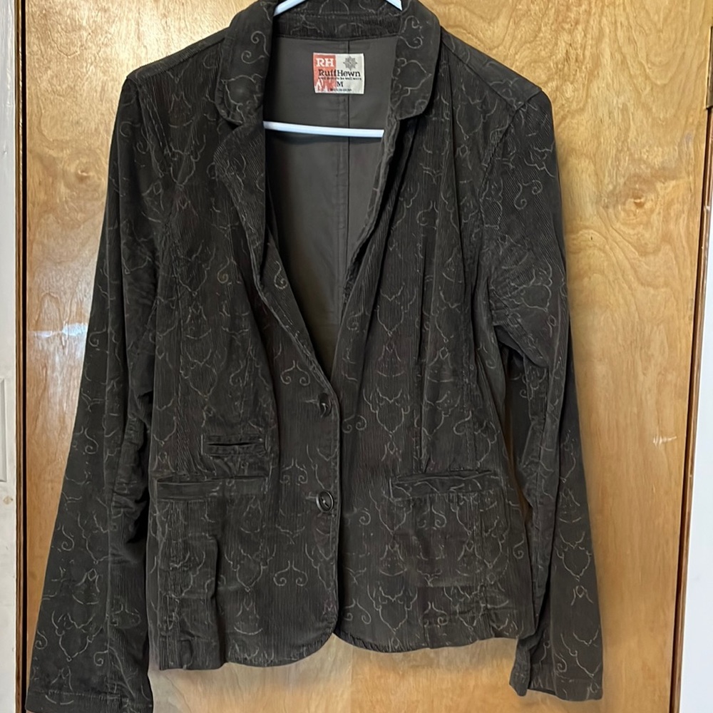 Unique printed olive green corduroy blazer